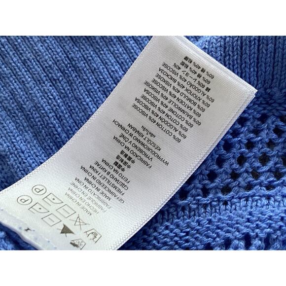 MICHAEL KORS Sweater Womens V-Neck Sheer Long Sleeve Hi-Low Cotton Blend Blue M - Picture 6 of 6